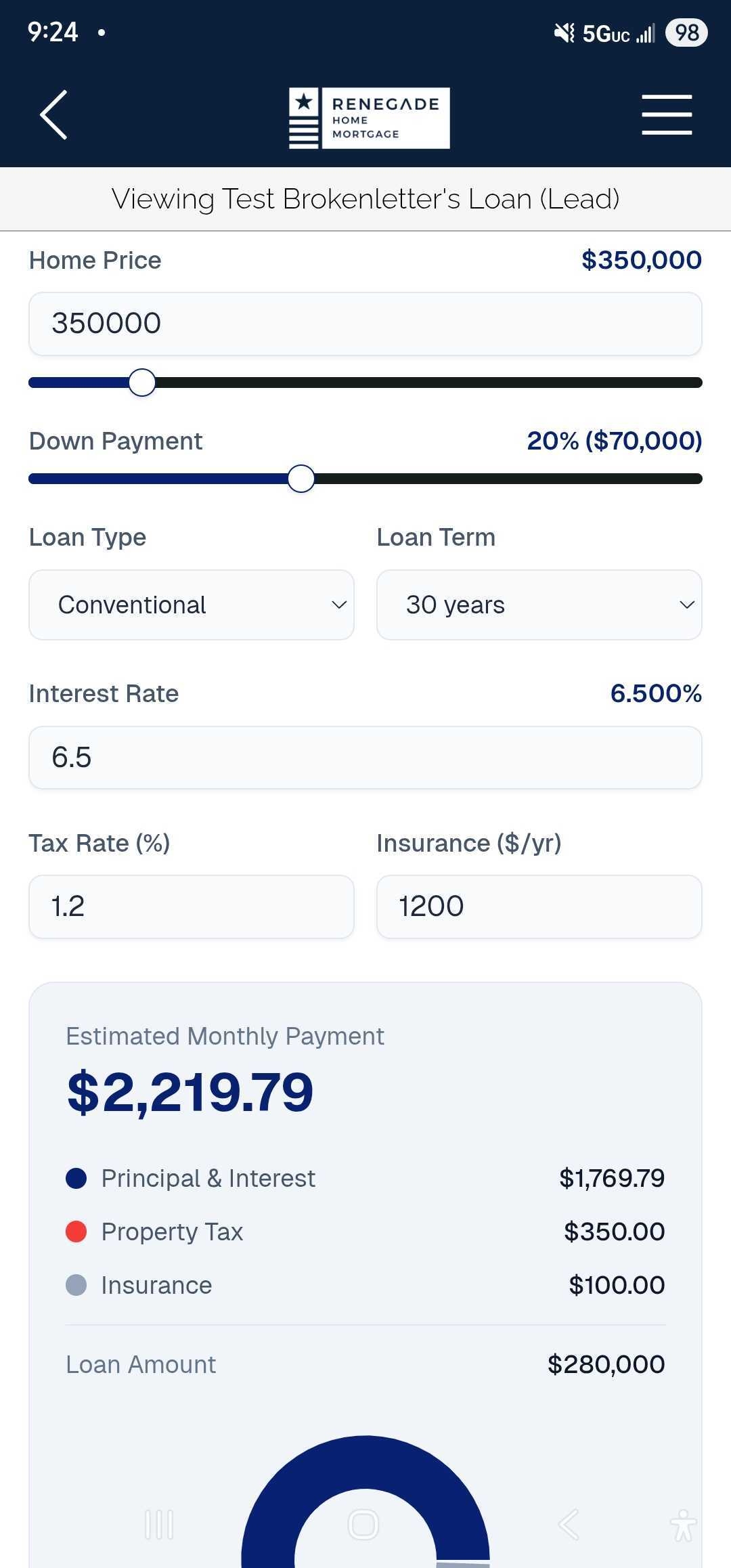 Detailed purchase calculator with payment breakdown