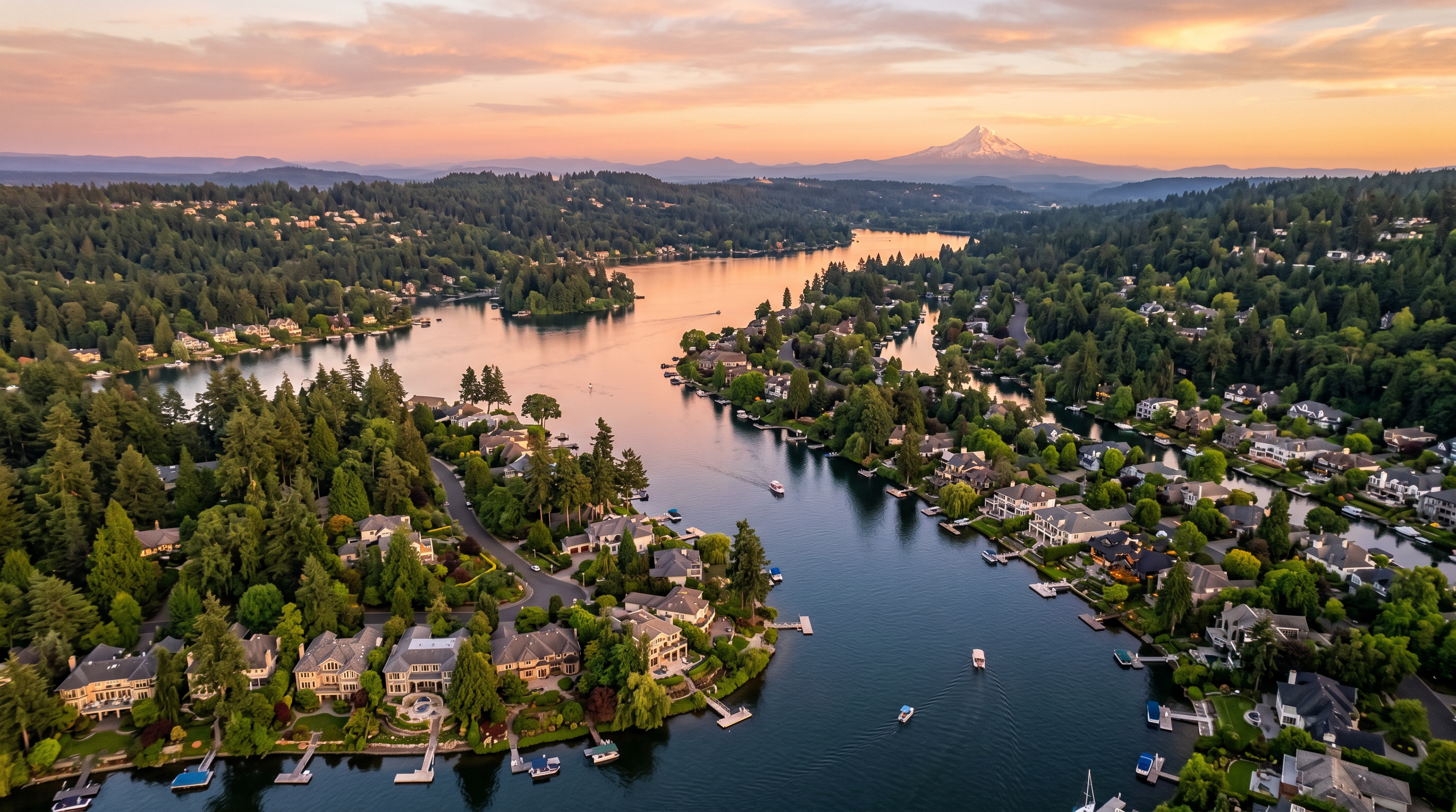 Lake Oswego homes and waterfront, Oregon