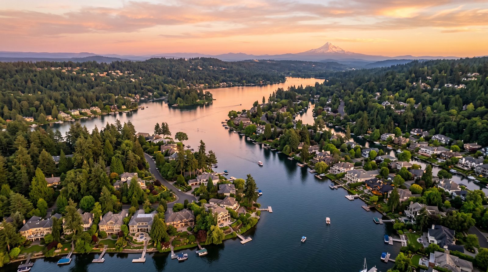 Milwaukie, Oregon downtown, the Willamette River, and tree-lined neighborhoods